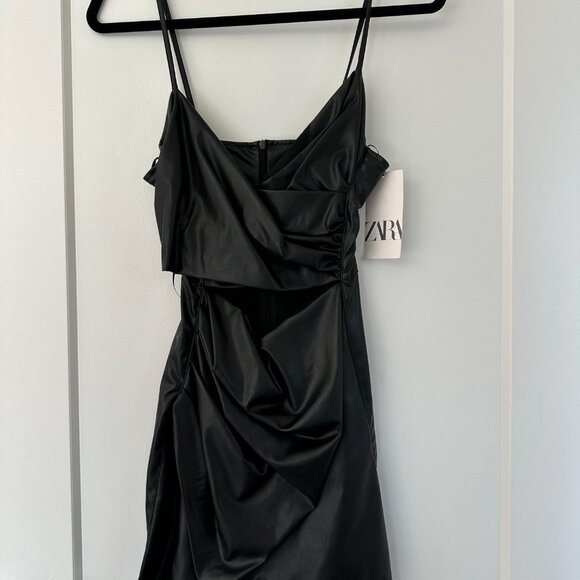 NWT ZARA Faux Leather Mini Dress Size: M - Picture 3 of 6
